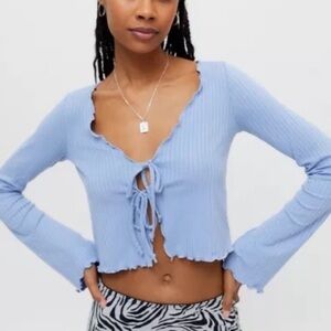 NEW UO Urban Outfitters Leila Ribbed Tie-Front Top Blue